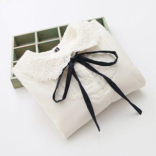 Lace Collar Tie Neck Shirt