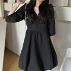 Elbow-sleeve Faux Pearl Trim Mini A-line Dress / Camisole Top