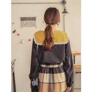 Plus Size Laced Sailor-collar Blouse