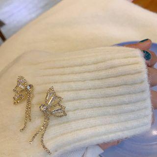 Rhinestone Butterfly Drop Earring / Clip On Earring
