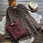 Long-sleeve Bow-accent Check Blouse