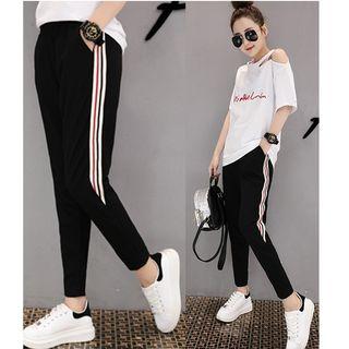 Striped Cropped Sports Pants