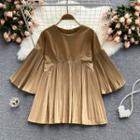 Round-neck Accordion Pleat Bell-sleeve Top