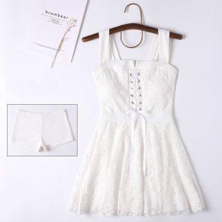 Set: Sleeveless Lace Swim Dress + Shorts