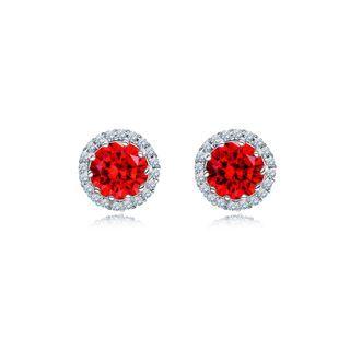 Fashion And Simple January Birthstone Red Cubic Zirconia Stud Earrings Silver - One Size