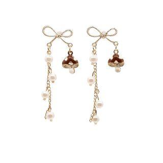 Faux Pearl Bow & Mushroom Dangle Earring As Shown In Figure - One Size