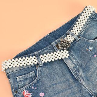 Faux Pearl Rhinestone Buckle Belt