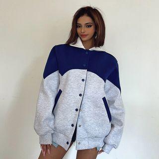Collared Contrast-panel Baseball Jacket