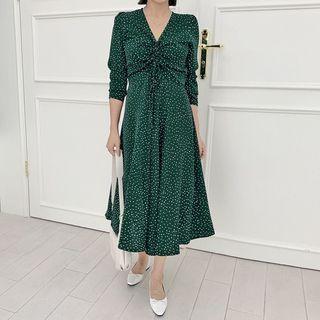 V-neck Polka-dot Long Dress