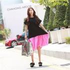 Ruffled-hem Two-tone Dress