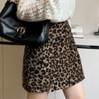 Leopard Print Shirred A-line Skirt