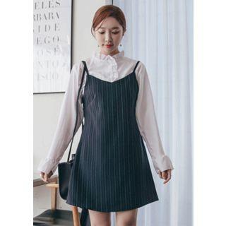 Spaghetti-strap Pinstripe A-line Mini Dress