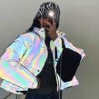 Reflective Duck Down Boxy Padded Jacket Charcoal Gray - One Size