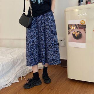 Leopard Midi A-line Skirt Leopard - Blue - One Size