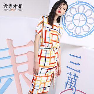 Printed Slit Short-sleeve Midi Dress