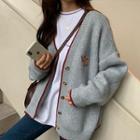 Color-block Loose-fit Cardigan Gray - One Size