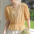 Bell-sleeve Square-neck Blouse Yellow - One Size