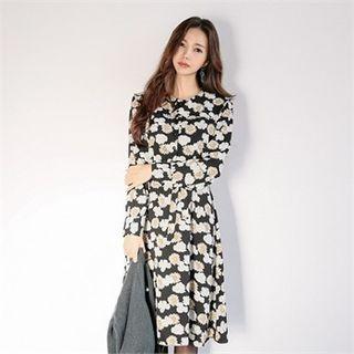Capelet Floral Pattern Midi Dress