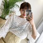 Loose-fit Lace Cutout Bell-sleeve Blouse