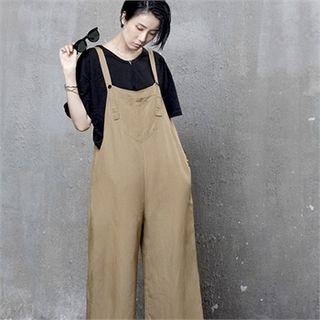 Linen Blend Wide-leg Overall Pants