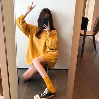 Long-sleeve Plain Sweatshirt Yellow - One Size