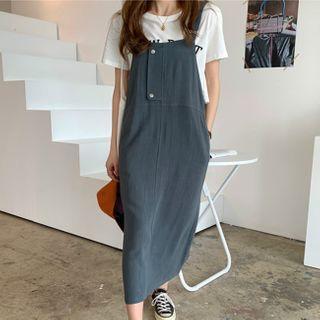 Midi A-line Pinafore Dress Bluish Green - One Size