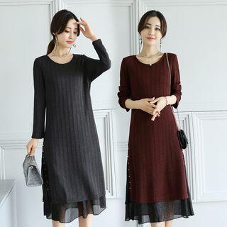 Long-sleeve Panel Knit Midi Dress