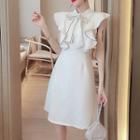 Ruffle Sleeve Bow Detail Slim Dress