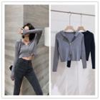 Zipped Hooded Cropped Knit Jacket