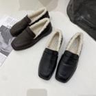 Faux Leather Fleece-lined Block-lined Loafers