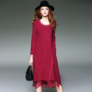 Wool Blend Long-sleeve Paneled Dress