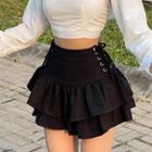 Lace-up Layered Mini A-line Skirt