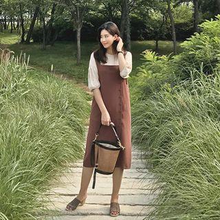 Buttoned Squared-neck Jumper Dress