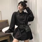 Set: Plain Tunic Shirt + Belted Pouch Tunic Shirt - Black - One Size / Pouch - Black - One Size