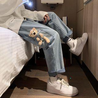 Bear Applique Straight Leg Jeans