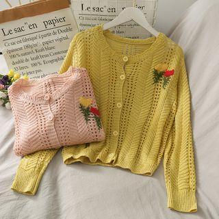 Flower-embroidered Open-knit Loose Top