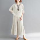 Set: 3/4-sleeve Top + Crop Wide Leg Pants