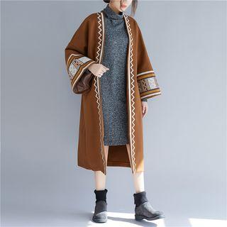 Embroidered Open Front Coat