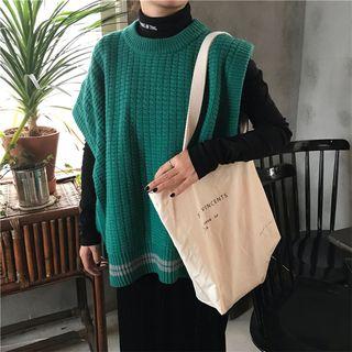 Loose-fit Knit Vest / Lettering Turtle-neck Long-sleeve Top