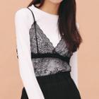 Set: Long-sleeve T-shirt + Lace Camisole Top