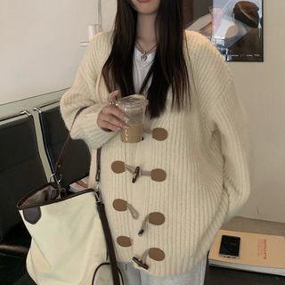Toggle V-neck Knit Jacket White - One Size