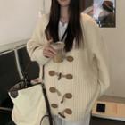 Toggle V-neck Knit Jacket White - One Size