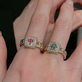 Mahjong Rhinestone Alloy Open Ring