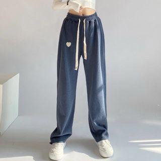 Heart Embroidered High Waist Straight Leg Sweatpants