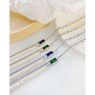Rectangle Pendant Freshwater Pearl Alloy Necklace / Bracelet