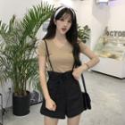 Set: V-neck Short-sleeve T-shirt + High Waist Shorts