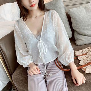 Lace-up Chiffon Jacket White - One Size