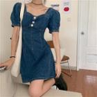 Square-neck Denim A-line Dress