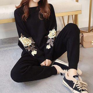 Set: Flower Sweater + Harem Pants Black - One Size