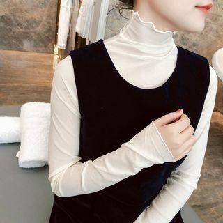 Mock Turtleneck Long-sleeve Chiffon Top